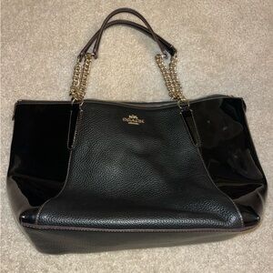 Coach Black Patent Leather Tote with Gold Chain Like New!!